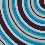 Vibrant abstract art with dynamic blue and black spiral design on canvas.